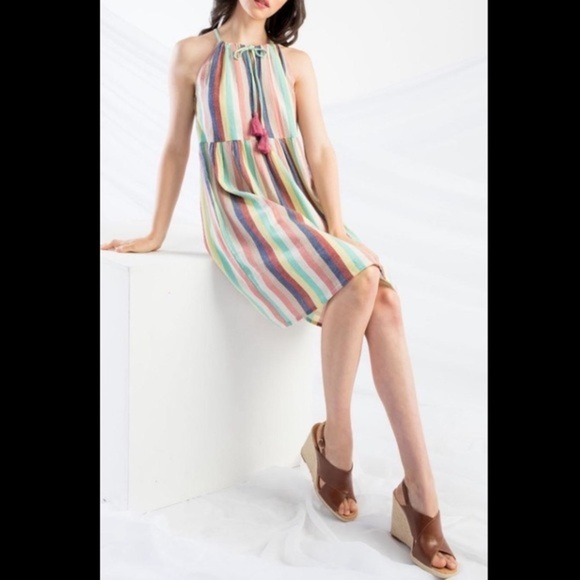 THML Striped Midi Spring Summer Sundress Day Dress S - Picture 1 of 8